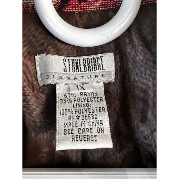 Stonebridge Signature Blazer Jacket Womens sz 1X Pink‎ Tan Brown Floral Paisley - Picture 4 of 6